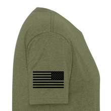 Load image into Gallery viewer, Waves of Grain Woodworks Fitted Tee (Circle Logo) - heather military green
