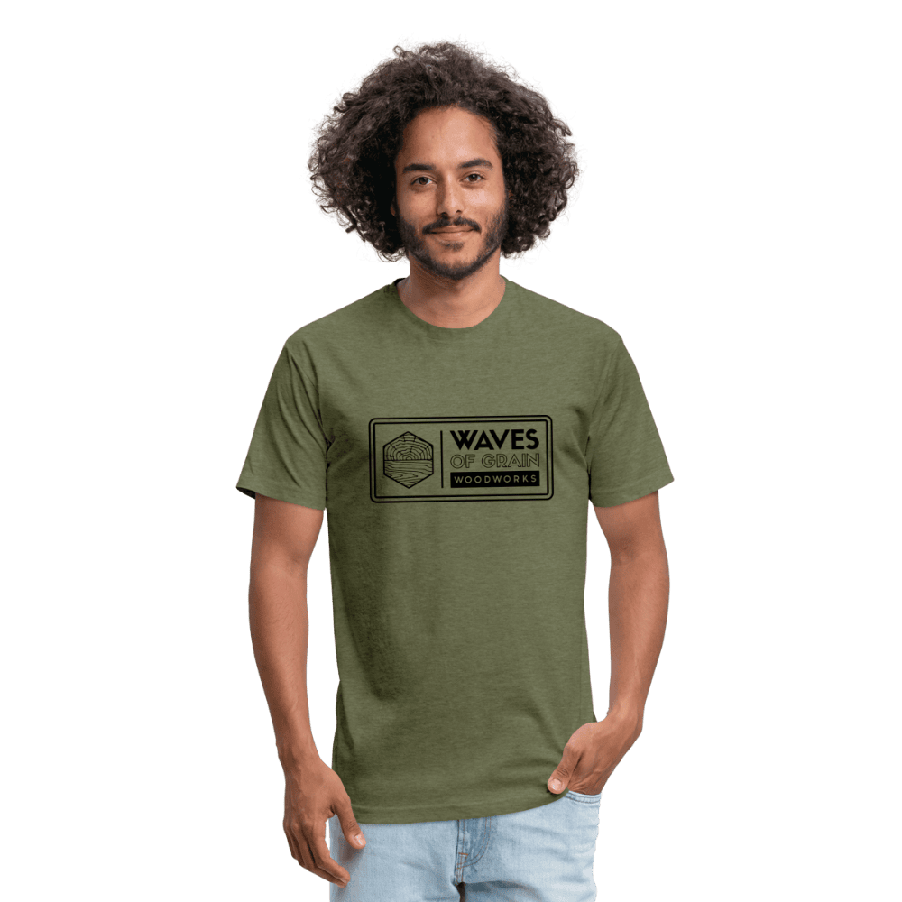 Waves of Grain Woodworks Fitted Tee (Rectangle Logo) - heather military green