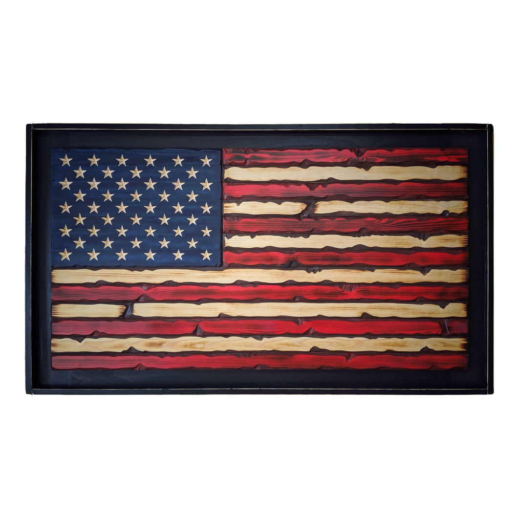 Hand Carved Wooden American Flag