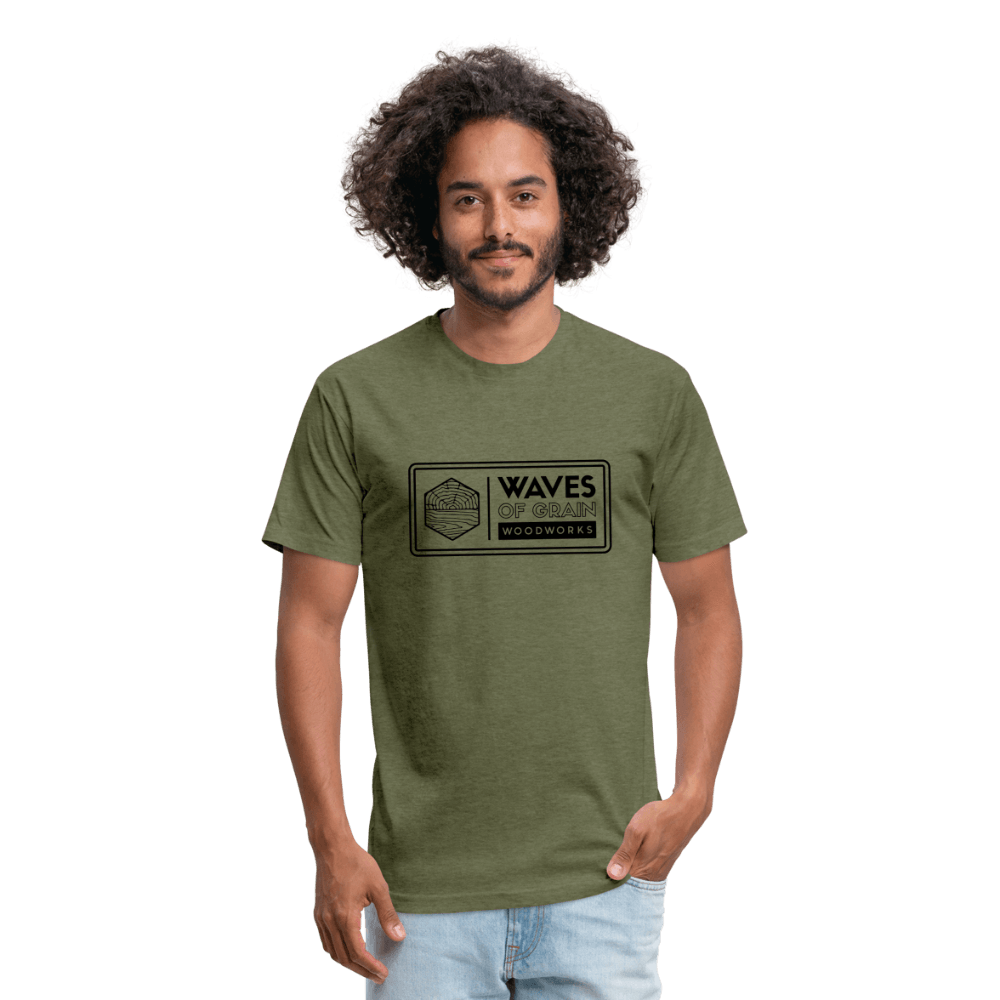 Waves of Grain Woodworks Fitted Tee (Rectangle Logo) - heather military green