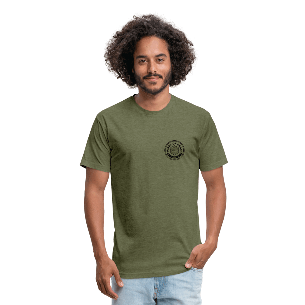 Waves of Grain Woodworks Fitted Tee (Circle Logo) - heather military green